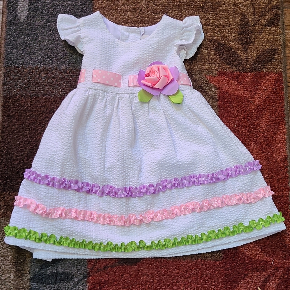 Rare, Too! Formal Girls Dress with Pink, Purple, and Green Accents 12M